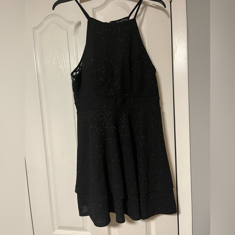 Three Pink Hearts Black Sparkle Dress